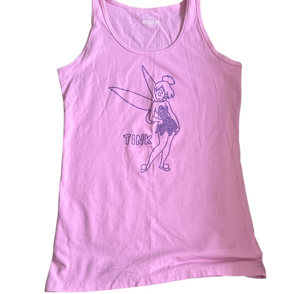 Disney Tinkerbell Tank Top Pink w/ Purple Tink Image in Glitter Cotton Spandex - Picture 1 of 8